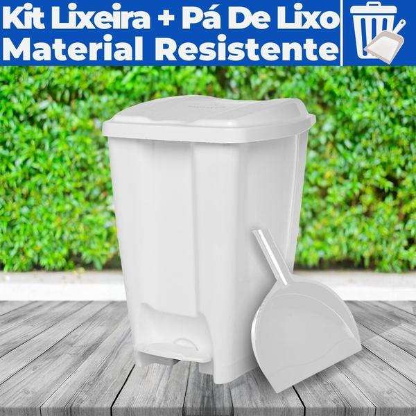 Imagem de Cesto De Lixo Lixeira 7 Litros C/ Pedal E Tampa + Pá De Lixo Branco