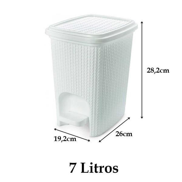 Imagem de Cesto de lixo plástico branco com pedal 7 litros pequeno lavabo consultório cozinha banheiro