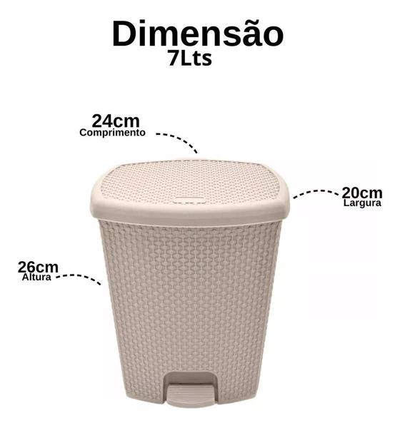 Imagem de Cesto De Lixo Rattan Lixeira Com Tampa E Pedal Cozinha 7,5 L