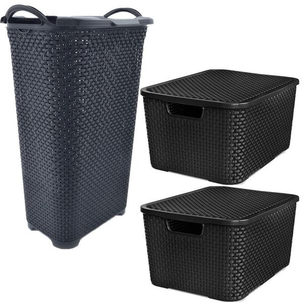 Imagem de Cesto De Roupa 50L + 2 Caixas Organizadoras 7L Preto