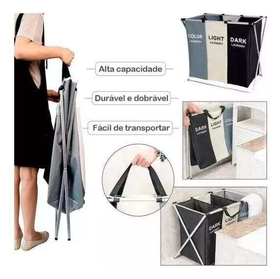 Imagem de Cesto De Roupa Banheiro Lavanderia Organizador 3 Divisórias Multiúso Dobrável Separador