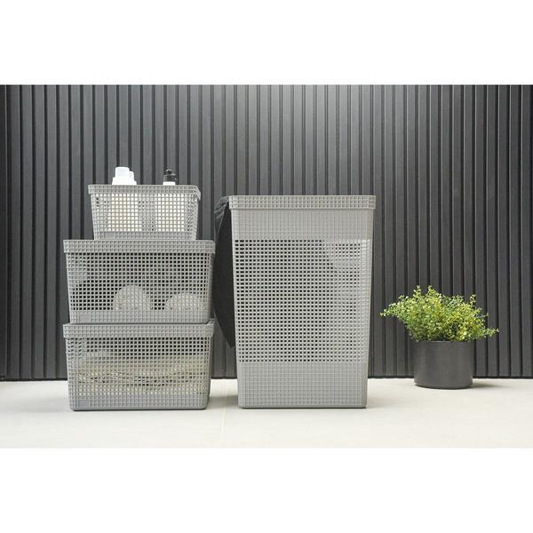 Imagem de Cesto de Roupa Grid Branco Oceano 49 L com Tampa 38 x 28 x 55,2 cm Ou