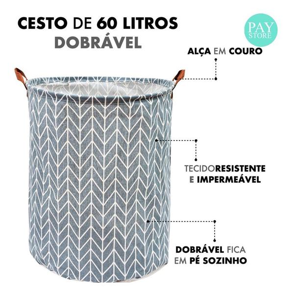 Imagem de Cesto de Roupa Organizador Brinquedos Dobrável Multiuso Tecido Impermeável 60 Litros