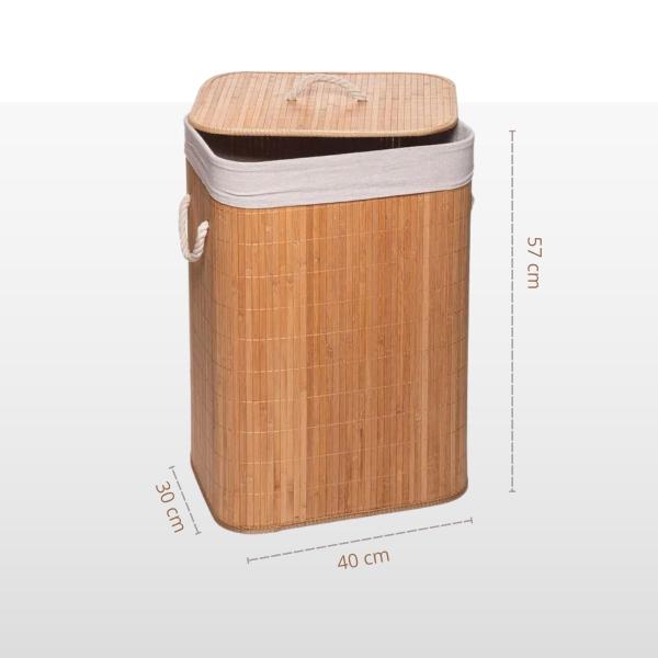 Imagem de Cesto de Roupa para Lavanderia e Organização de Bambu Natural com Tampa e Alça