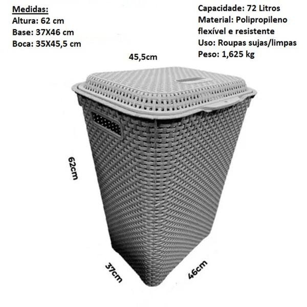 Imagem de Cesto de Roupa Retangular 72 Litros Rattan