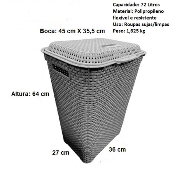 Imagem de Cesto de Roupa Retangular 72 Litros Rattan