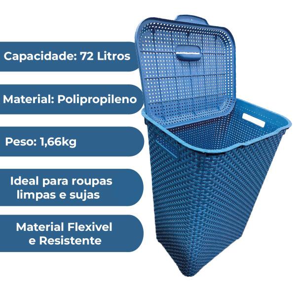 Cesto De Roupa Suja 72 Litros Rattan Resistente Lavanderia Organizador - BIG MIX Imagem de Cesto De Roupa Suja 72 Litros Rattan Resistente Lavanderia Organizador