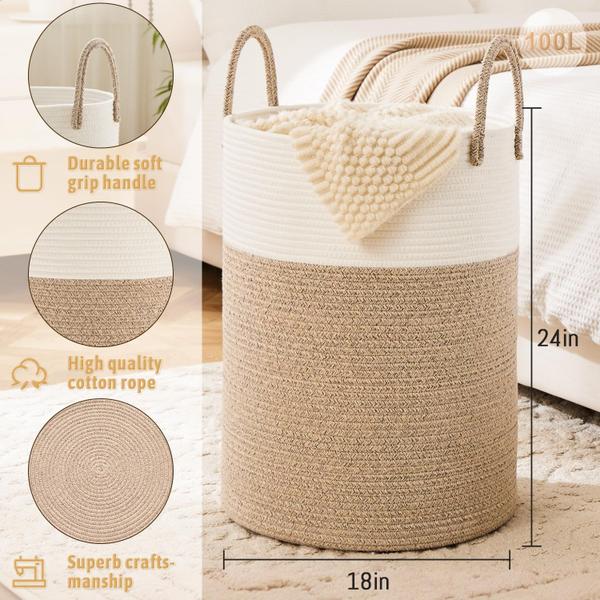 Imagem de Cesto de roupa suja Artfeel Woven Cotton Rope 100L para armazenamento