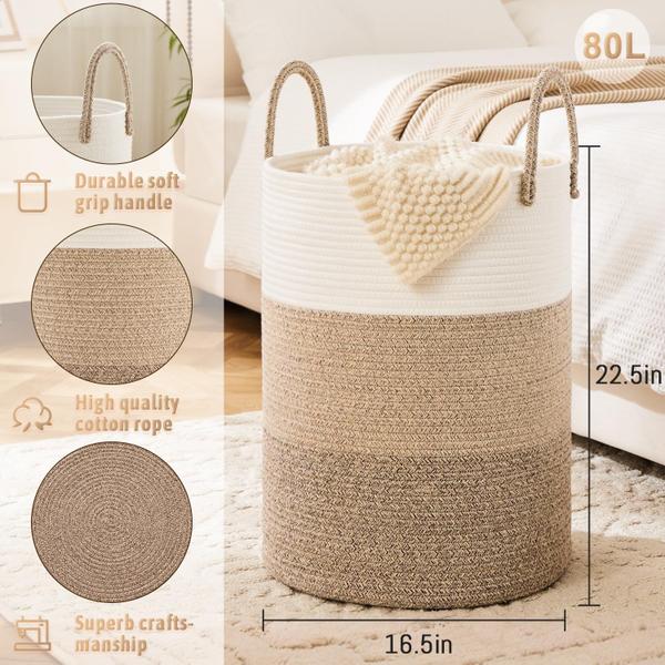 Imagem de Cesto de roupa suja Artfeel Woven Cotton Rope 80L para armazenamento