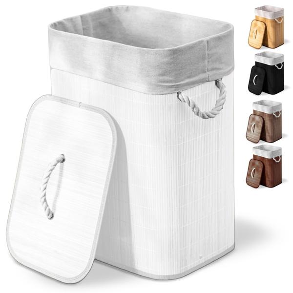 Cesto de roupa suja de bambu com tampa e alças 50 litros organizador lavanderia brinquedos...