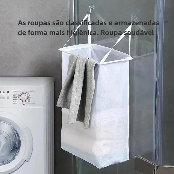 Imagem de Cesto de Roupa Suja de Parede - Sem Perfuração - Organizador para Banheiro