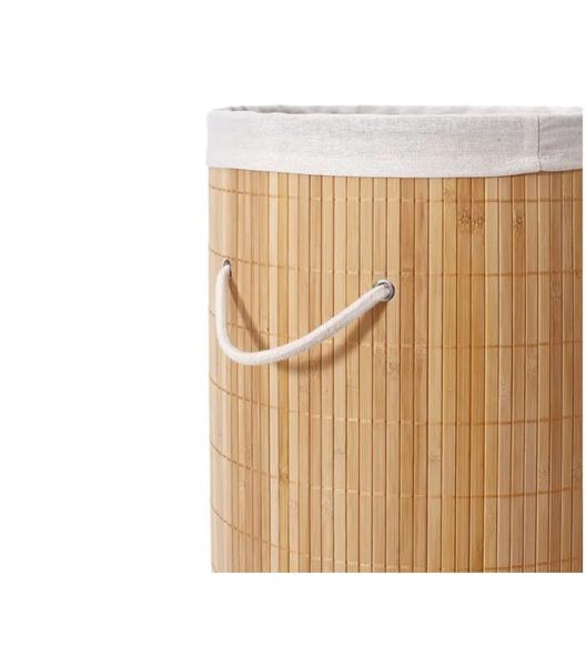 Imagem de Cesto De Roupa Suja Em Bambu Forrado Com Tampa Banheiro Lavanderia - 60 Litros Jolitex / MEK