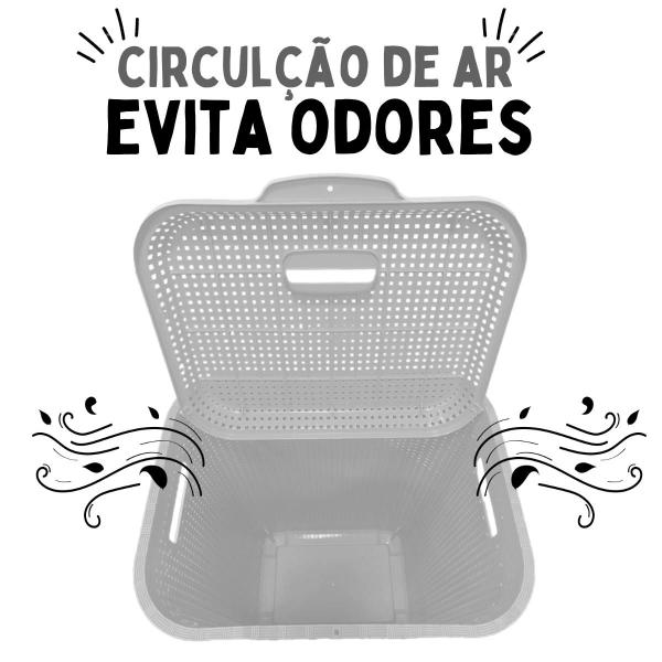 Imagem de Cesto de Roupa Suja Grande Rattan Telado Organizador 72L