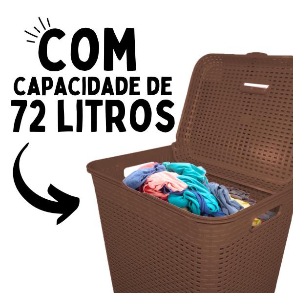 Imagem de Cesto de Roupa Suja Grande Rattan Telado Organizador 72L