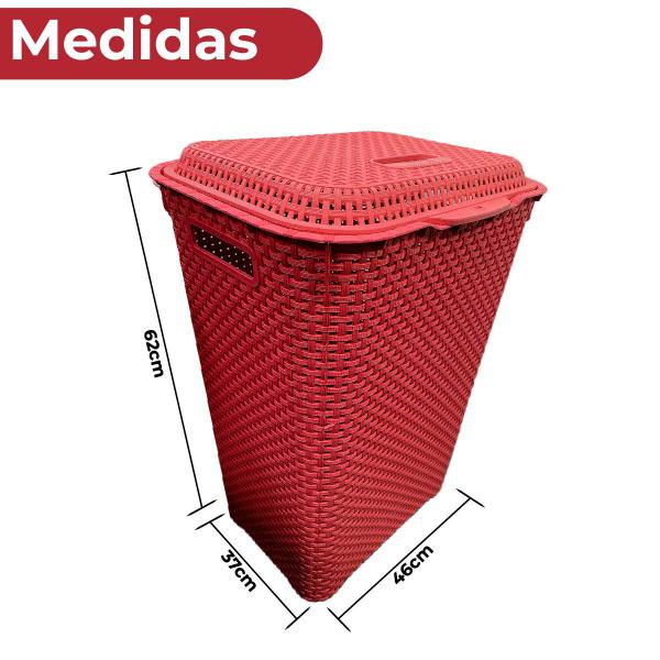 Imagem de Cesto De Roupa Suja Grande Rattan Telado Organizador Resistente Lavanderia 72 Litros Vermelho