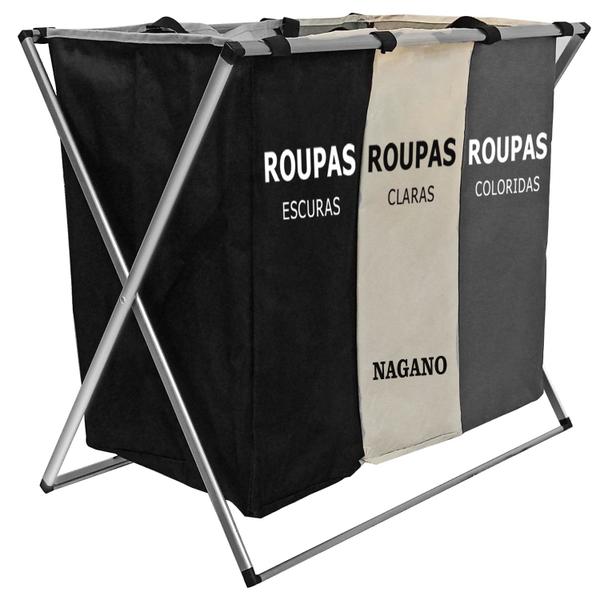 Imagem de Cesto De Roupa Suja Organizador 3 Divisórias Dobrável - 65 x 40 x 60cm