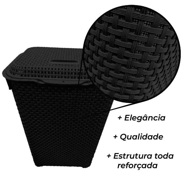 Imagem de Cesto De Roupa Suja Rattan 72 Litros Resistente Lavanderia - PRETO