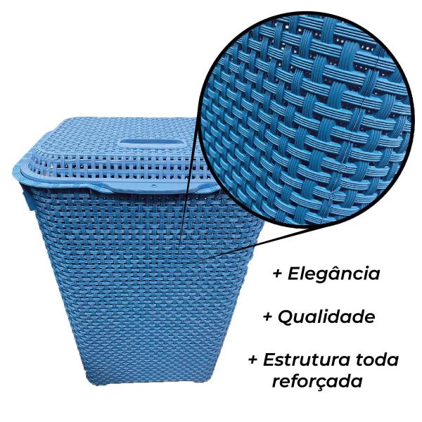 Imagem de Cesto De Roupa Suja Rattan Organizador 72 Litros Resistente Lavanderia Azul