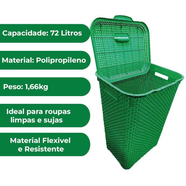 Imagem de Cesto De Roupa Suja Rattan Organizador 72 Litros Resistente Lavanderia Verde