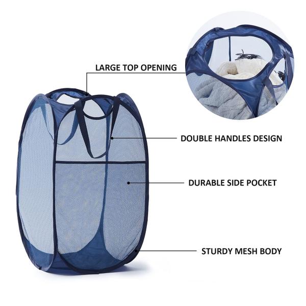 Imagem de Cesto de roupa suja TECHMILLY Mesh Pop Up Portable Blue 70L