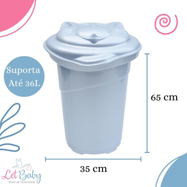 Imagem de Cesto de roupas bebê organizador infantil com tampa plastibaby 36l - menino e menina