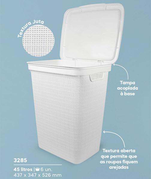 Imagem de Cesto de Roupas Juta Branco 45 Litros Com Tampa 43x35x52CM