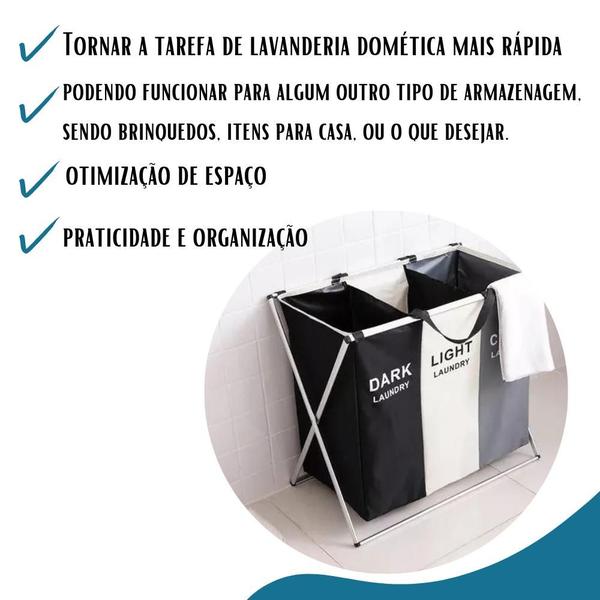 Imagem de Cesto de Roupas lavandeira e armazenamento de brinquedos Multiuso com 3 Compartimentos