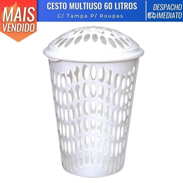 Imagem de Cesto de Roupas Organizador Multiuso Com Tampa Telado 60 L - Usual 