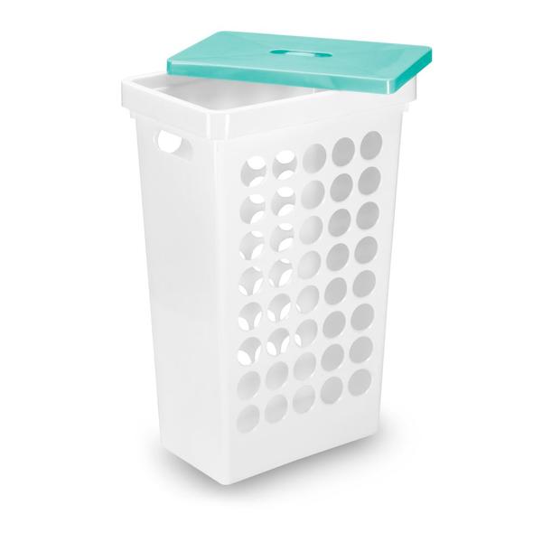 Cesto de Roupas Retangular com Tampa em Plástico Verde/Branco 43L - Arthi Imagem de Cesto de Roupas Retangular com Tampa em Plástico Verde/Branco 43L - Arthi