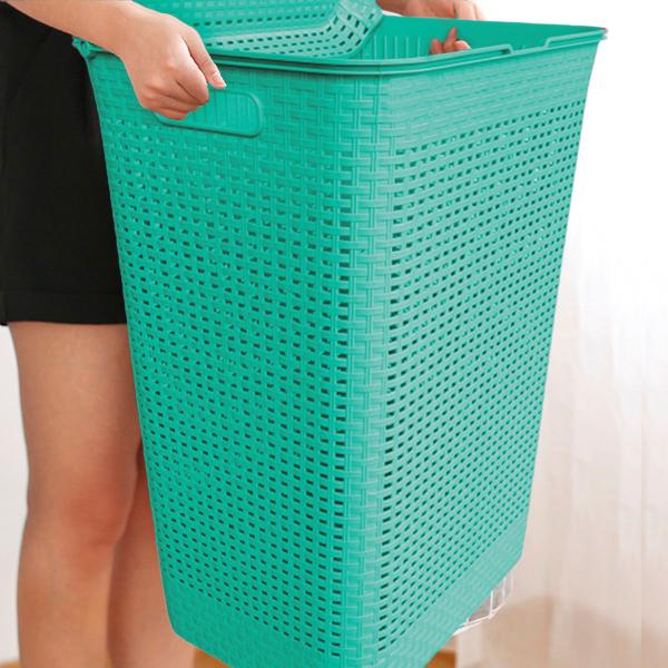 Imagem de Cesto De Roupas Suja Com Tampa Telado Rattan 72 Litros Resistente Organizador Diversas Cores