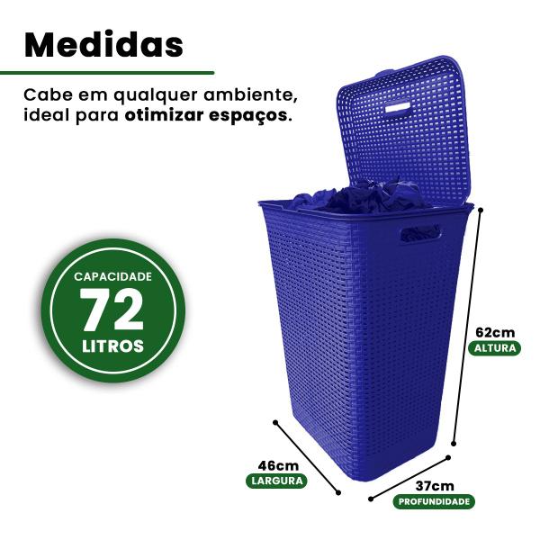 Imagem de Cesto De Roupas Suja Com Tampa Telado Rattan 72 Litros Resistente Organizador Diversas Cores