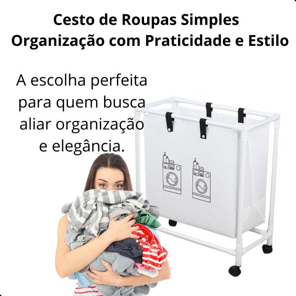 Imagem de Cesto de Roupas Sujas Simples Móvel Com Rodas Lavanderia Banheiro Organização