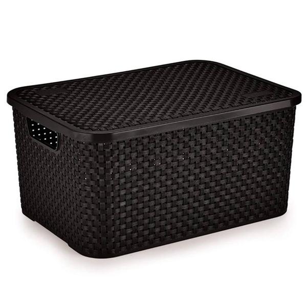 Imagem de Cesto Eco Organizador Preto Rattan Grande Com Tampa Nitron