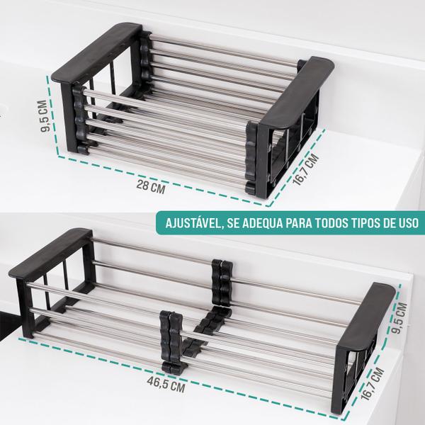 Imagem de Cesto Escorredor Louça Alimento Ajustável Extensível Inox MM House