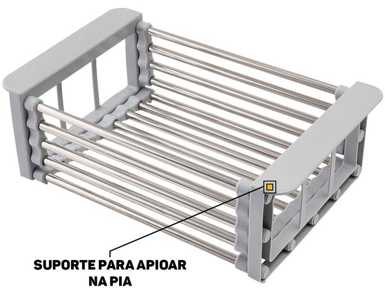 Imagem de Cesto Extensível Escorredor Inox E Plástico Ajustável Com Alça Multiuso Para Cuba Pia Geladeira