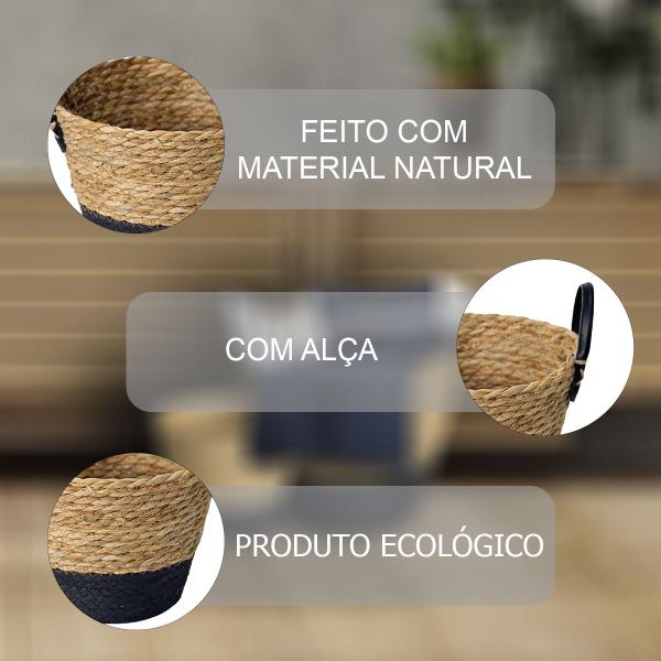 Imagem de Cesto Fibra Natural Organizador Multiuso Preto com Alça 28X22 CM