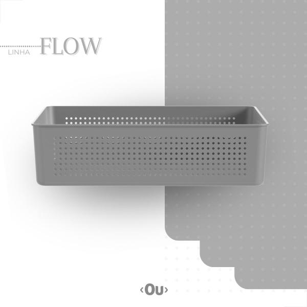 Imagem de Cesto Flow Organizador Com Tampa Lavanderia 34x27cm Chumbo