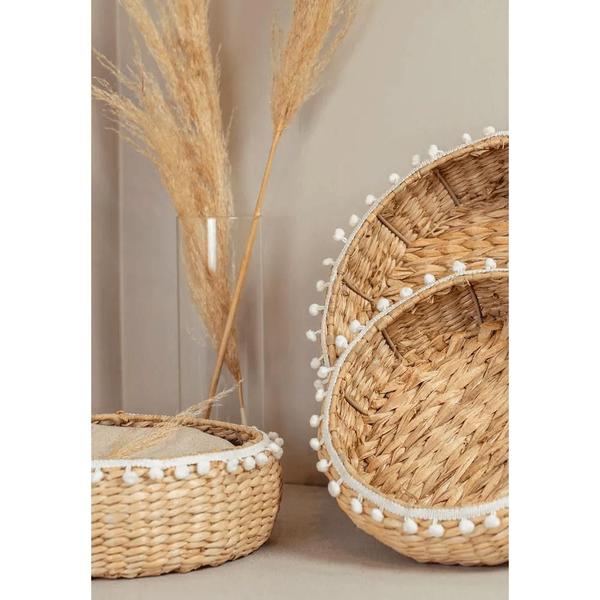 Cesto Folk Redondo Fibra Natural 35X38x10cm - Yoi Imagem de Cesto Folk Redondo Fibra Natural 35X38x10cm - Yoi