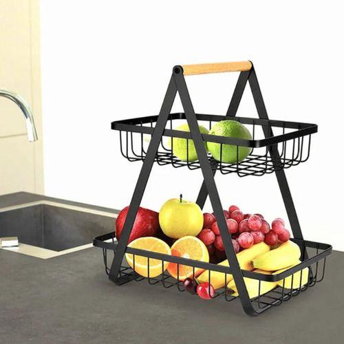 Imagem de Cesto Fruteira organizador De Mesa Premium Bancada Quadrada Em Metal Moderna E Resistente 2 Andar