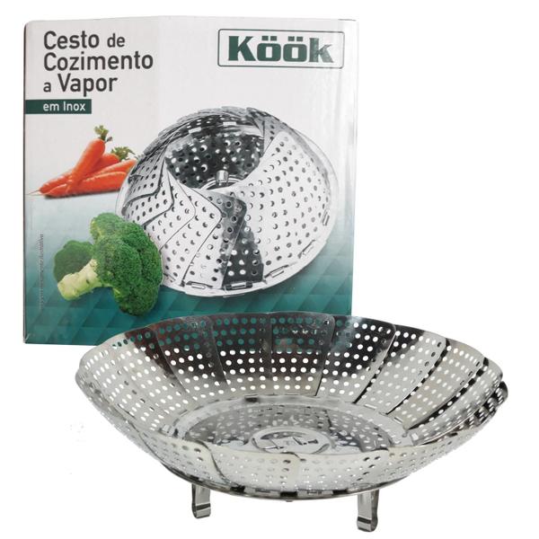 Imagem de Cesto Inox p/ Cozimento De Legumes À Vapor Serve Qualquer Tamanho de Panela Acima de 14,5 cm Fundo