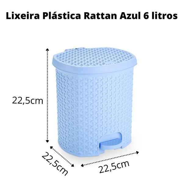 Imagem de Cesto Lixeira 6 Litros Com Pedal Rattan Azul Claro Banheiro