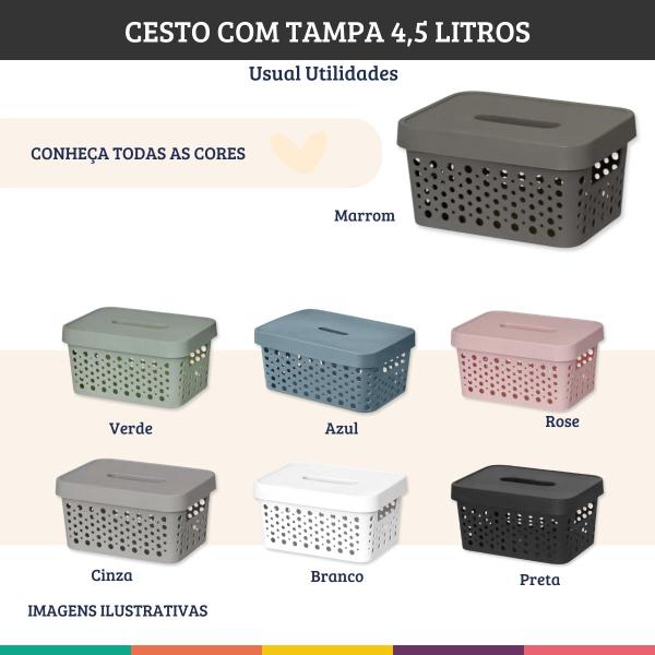 Imagem de Cesto Marrom 4,5 Litros Com Tampa Caixa Organizadora Usual