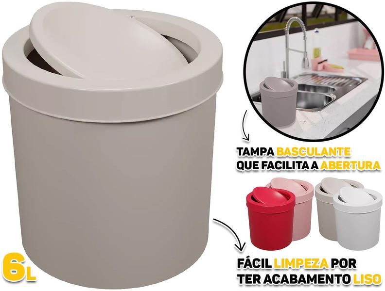 Imagem de Cesto Multiuso Com Tampa Basculante Lixeira Plástica Para Lavabo Cozinha Escritório 6 Litros