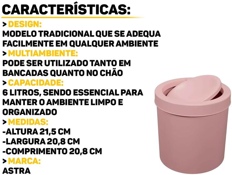 Imagem de Cesto Multiuso Com Tampa Basculante Lixeira Plástica Para Lavabo Cozinha Escritório 6 Litros