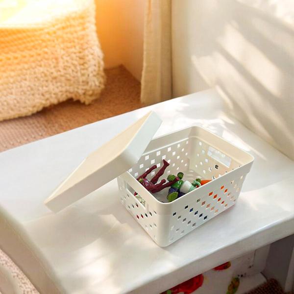 Imagem de Cesto Multiuso com Tampa Branco 19x14x10 cm - Ideal para Organização