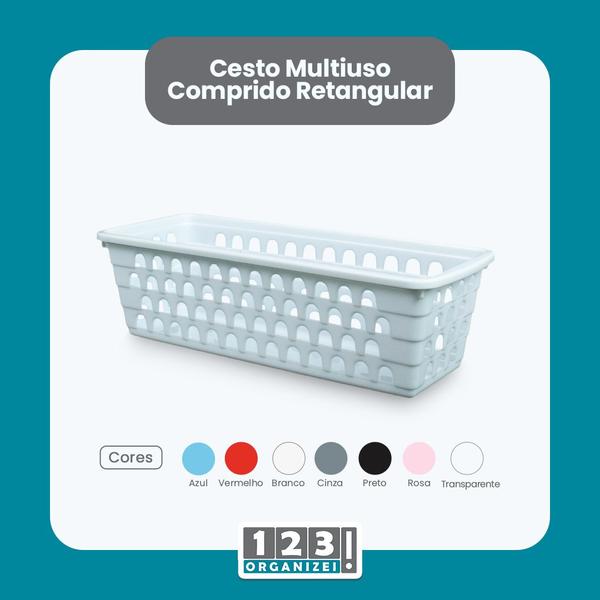 Imagem de Cesto Multiuso Comprido Retangular Branco 28x11x8 Cm 123Organizei