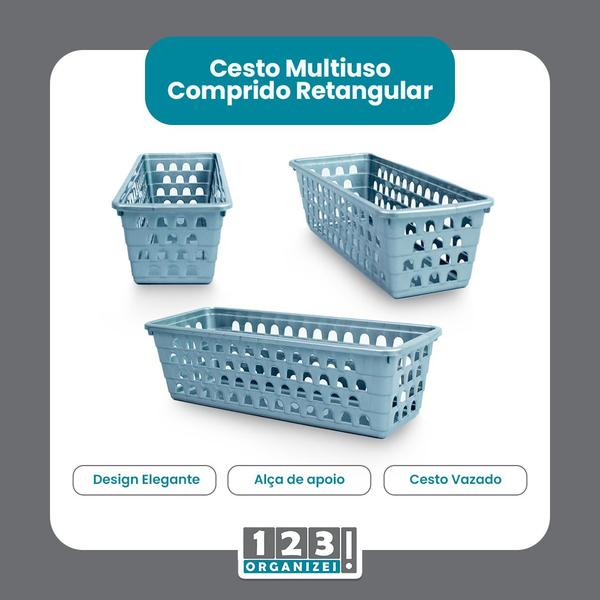 Imagem de Cesto Multiuso Comprido Retangular Cinza 28x11x8 Cm 123Organizei