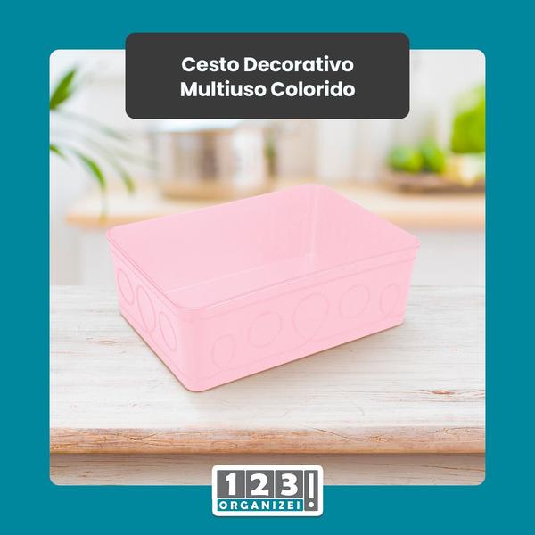 Imagem de Cesto Multiuso Decorativo Rosa 19x13,5x6,5Cm 123Organizei