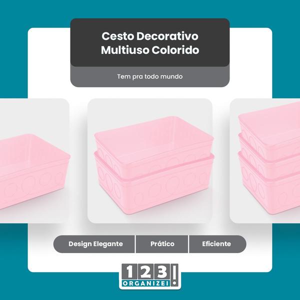 Imagem de Cesto Multiuso Decorativo Rosa 19x13,5x6,5Cm 123Organizei