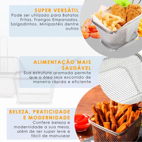 Imagem de Cesto Multiuso Para Cozinha Servir Porções Batata Frita Nuggets Aço Inox Reforçado